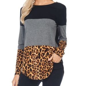 Grace Grey Leopard Colorblock Long Sleeve